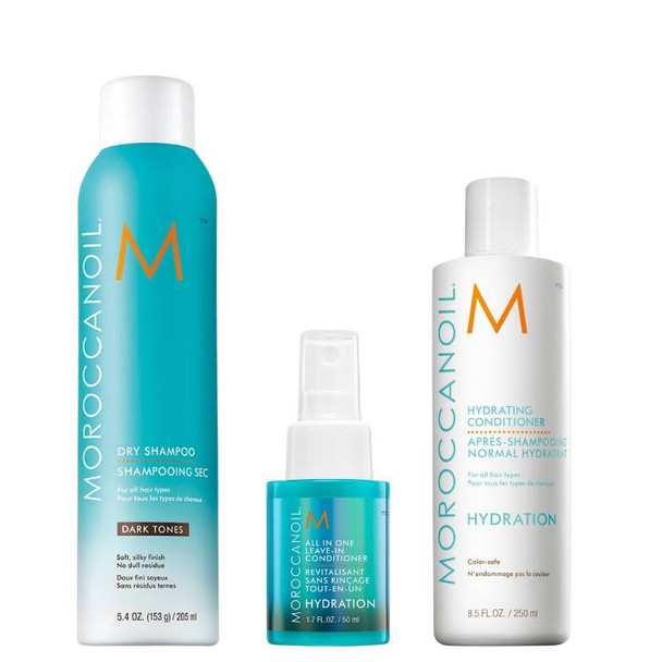 Moroccanoil Dry Shampoo Dark Tones 217ml + Hydrating Conditioner 250ml PLUS FREE Leave In Conditioner 50ml