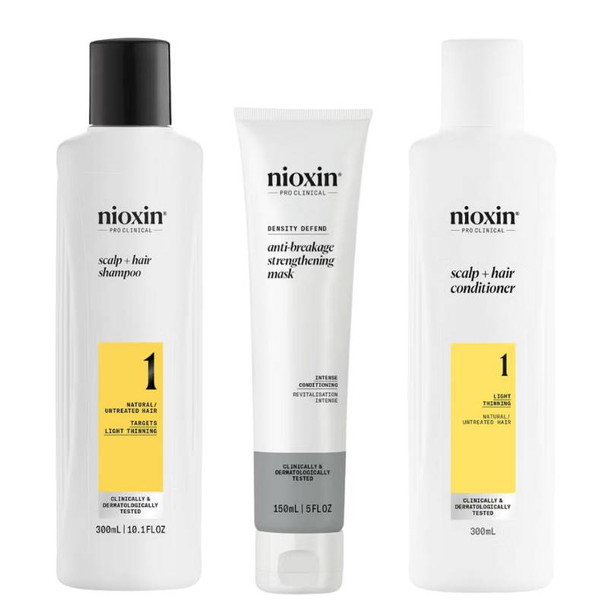 Nioxin System 1 Shampoo, Conditioner & Anti-Breakage Strengthening Mask Bundle