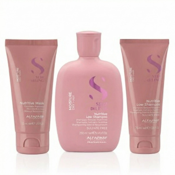 Alfaparf Semi Di Lino Moisture Nutritive 250ml Shampoo, 75ml Shampoo & 50ml Mask Trio