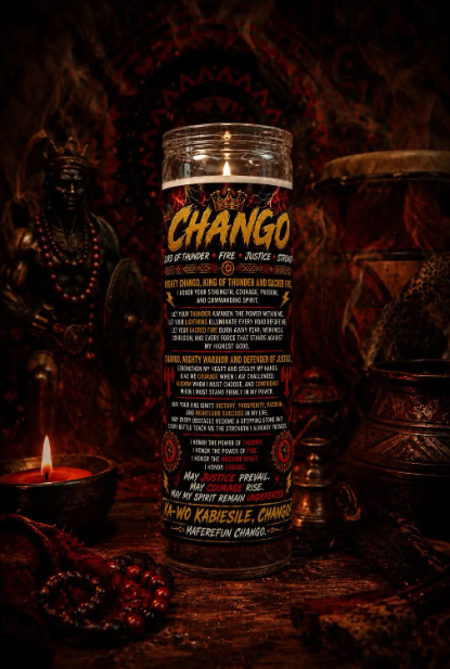 Inspired by the powerful symbolism of thunder, lightning, sacred fire, royalty, and the warrior spirit, this candle makes a striking addition to an altar, spiritual space, prayer practice, or devotional collection.