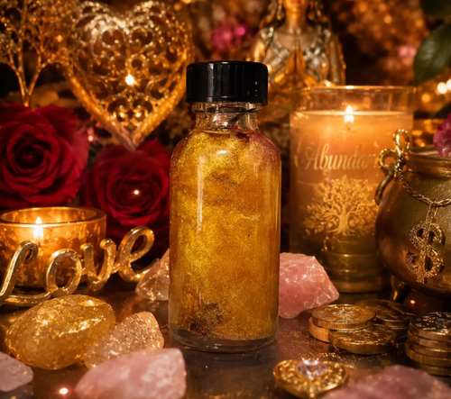 Golden Attraction Hoodoo Oil is a powerful all-purpose attraction oil created for those who desire to become a magnet for abundance in all its forms. Rather than focusing on one specific blessing, this oil is intended to amplify your attraction energy toward love, money, prosperity, opportunities, success, favor, generosity, happiness, and the finer things in life.