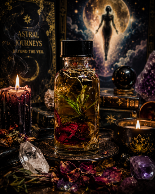 Astral Projection & Pineal Gland Protection and Stimulant Hoodoo Oil is a potent blend crafted to enhance spiritual journeys and deepen your connection to higher realms. Specifically designed for those who practice astral projection, dreamwork, and communication with the spirit world, this oil combines traditional hoodoo elements with powerful herbs and resins known for stimulating the pineal gland—the seat of the third eye.