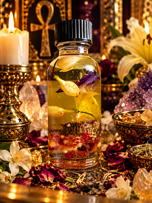 A sacred blend specifically crafted for devotion and worship on altars. This potent oil is designed to sanctify and elevate your spiritual practices, imbuing your sacred spaces with divine energy. Use it to anoint candles, altar tools, or your body to enhance the power of your rituals. The oil’s carefully selected ingredients resonate with purity and reverence, making it ideal for consecrating items dedicated to deities or spirits. Perfect for those who seek to deepen their connection with the divine and infuse their spiritual work with a profound sense of devotion.