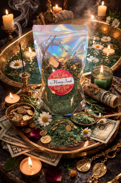 Activate your wealthy aura with this Hoodoo money bath soak. The authentic ritual herbs in this blend assist in aligning your energy field with the vibration of abundance, promoting a prosperous mindset, and attracting financial success