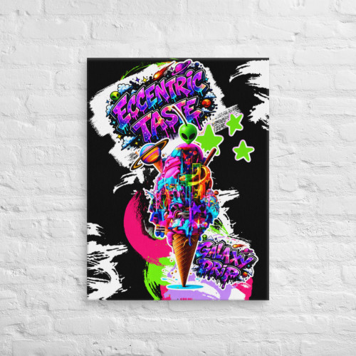 Eccentric Taste Galaxy Drip Neon Alien Ice Cream Stretched Art Canvas - Space Pop Art Decor