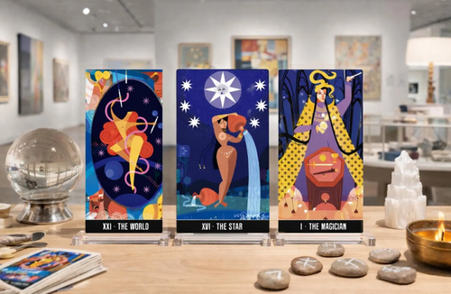 Step into a prism of insight and transformation with the Kaleidoscopic Tarot Deck, a visually stunning 78-card system inspired by the classic Rider-Waite-Smith tradition—reimagined through bold geometry, vibrant color, and modern artistic expression.
