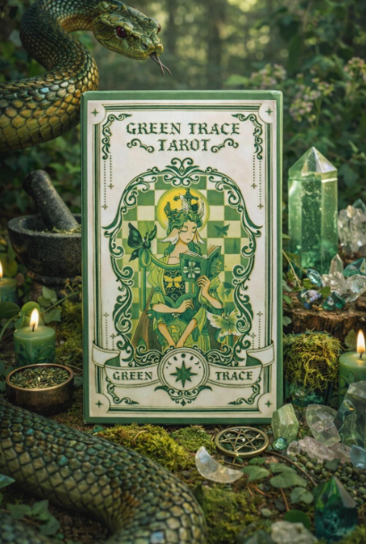 Step into a living, breathing world where nature speaks, spirits guide, and ancient wisdom flows through every card. The Green Trace Tarot is a 78-card deck infused with the magic of the natural world—where enchanting fairies, watchful owls, and sacred serpents weave together the story of life itself.