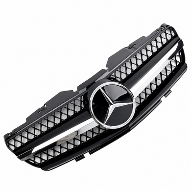 Mercedes-Benz SL R230 AMG Look Gloss Black Front Grille with Chrome Fins and Star - 2001-2006