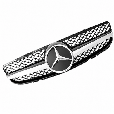 Mercedes-Benz SL R230 AMG Look Gloss Black Front Grille with Chrome Fins and Star - 2006-2008