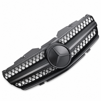 Mercedes-Benz SL R230 AMG Look Matt Black Front Grille with Matt Black Star - 2001-2006