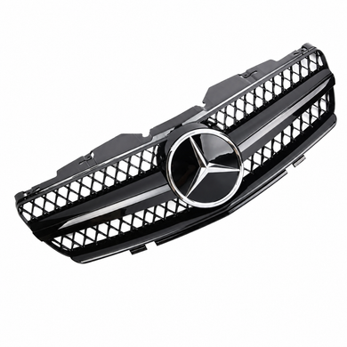 Mercedes-Benz SL R230 AMG Look Gloss Black Front Grille with Black Fins and Chrome Star - 2001-2006