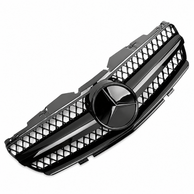 Mercedes-Benz SL R230 AMG Look Gloss Black Front Grille with Black Fins and Star - 2001-2006