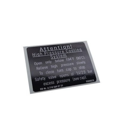 Mercedes-Benz SL R129 High Pressure Cooling System Warning Sticker - 2105840721