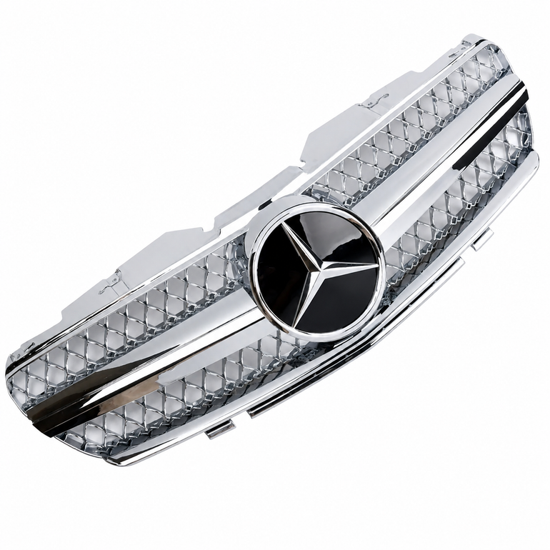 Mercedes-Benz SL R230 AMG Look Chrome Front Grille with Chrome Fins and Star - 2001-2006