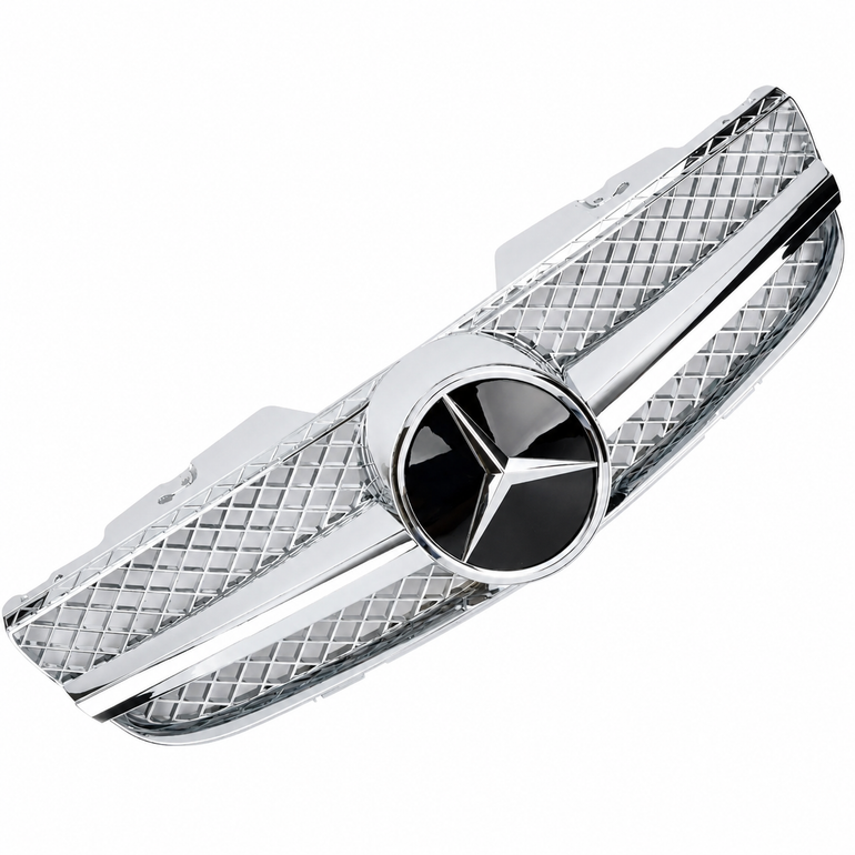 Mercedes-Benz SL R230 AMG Look Chrome Front Grille with Chrome Fins and Star - 2006-2008