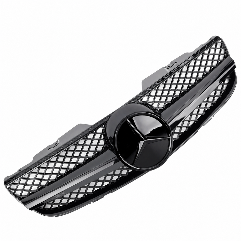Mercedes-Benz SL R230 AMG Look Gloss Black Front Grille with Black Fins and Star - 2006-2008