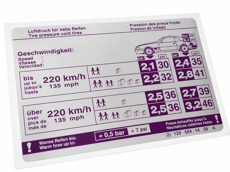 Mercedes-Benz SL R129 Tyre Pressure Sticker - 1295841439
