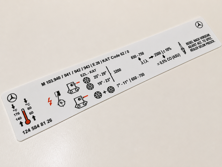 Mercedes-Benz M103 Engine Check Sticker - 1245848126