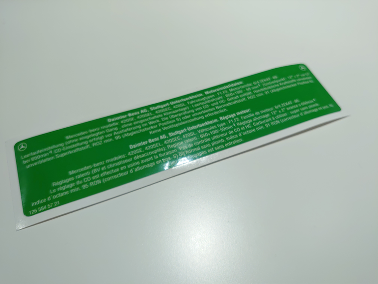 Mercedes-Benz 450 SL Air Pollution Control Information Sticker - 1265845721