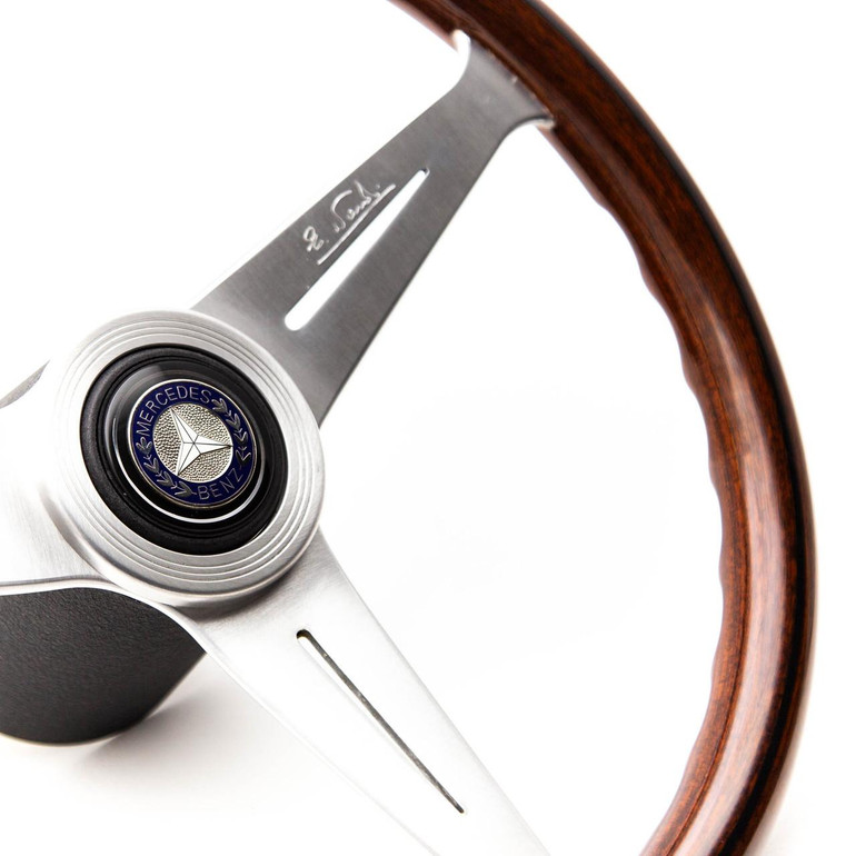  Mercedes-Benz 107 Dark African Mahogany Steering Wheel (Silver Spokes) 