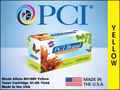 PCI Brand Ricoh Aficio 841360 Yellow Toner Cartridge 21.6K Yield