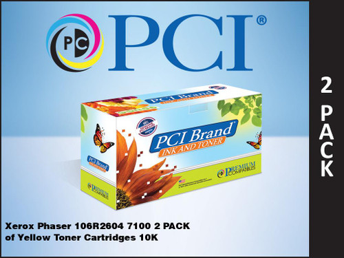 PCI Brand Xerox Phaser 106R2604 7100 2 PACK Yellow Toner Cartridges 10K