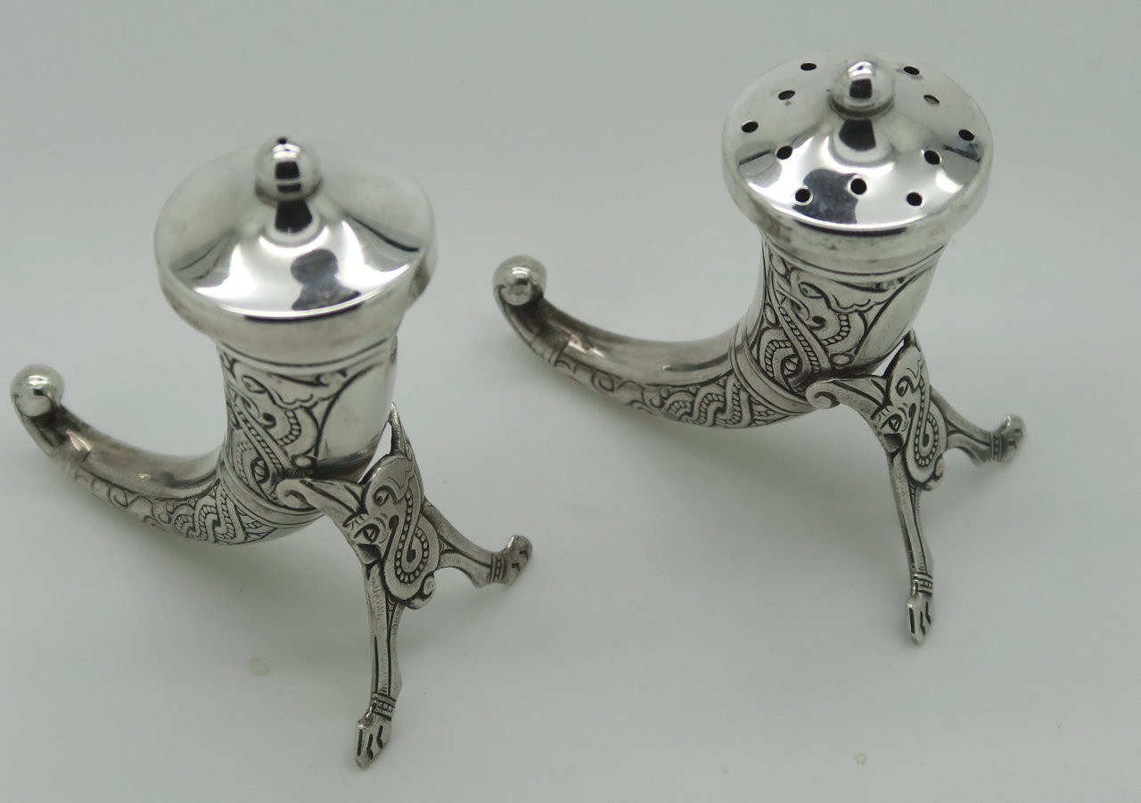 Theodor Olsens Norway Sterling Salt & Pepper Viking Horns Shape