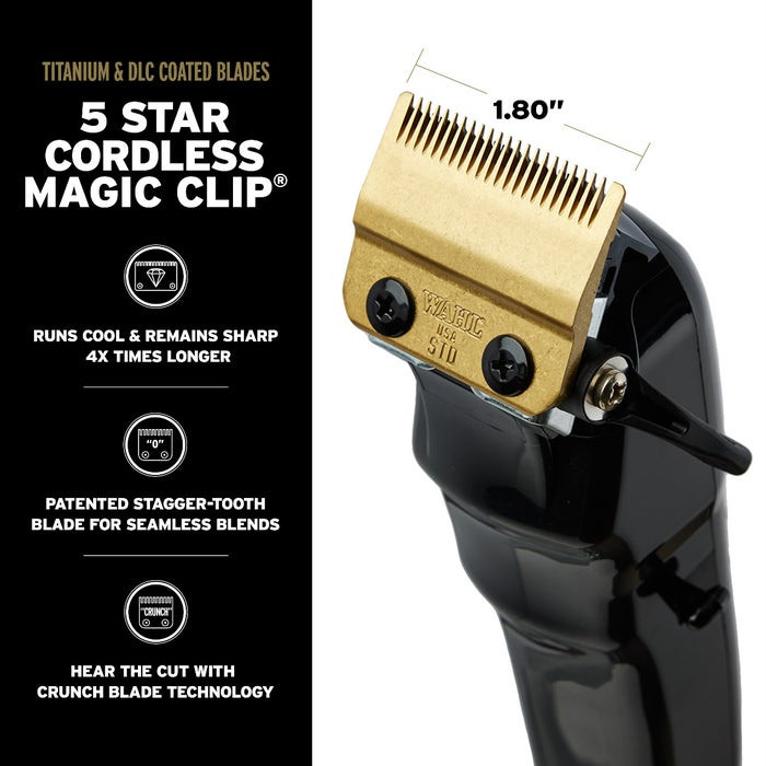Wahl 5 Star Cordless Black Barber Combo Magic Clip & Cordless Detailer