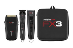 BaByliss Pro FX3 Black High Torque Clipper, Trimmer, Shaver Combo Set with Free Case  