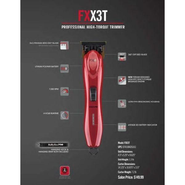 BaByliss Pro FX X3 High-Torque Trimmer - Red/Black