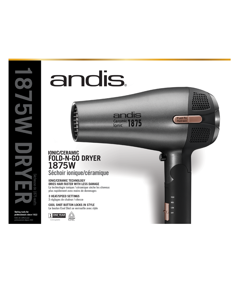 Andis Fold-N-Go Hospitality Ionic/Ceramic Hair Dryer 1875 W