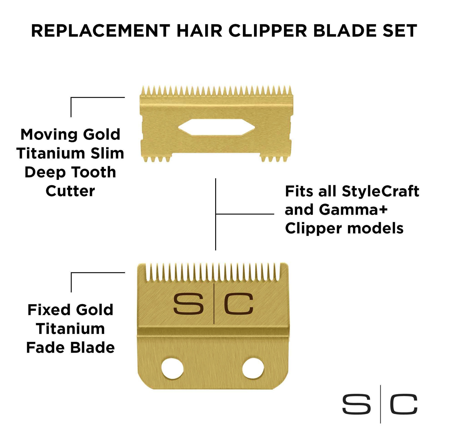 StyleCraft Gold Slim Deep Tooth Fixed Fade Clipper Blade SC521G