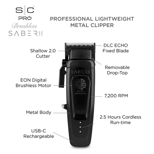 Stylecraft Saber 2.0 Cordless Clipper and Trimmer combo in Black 
