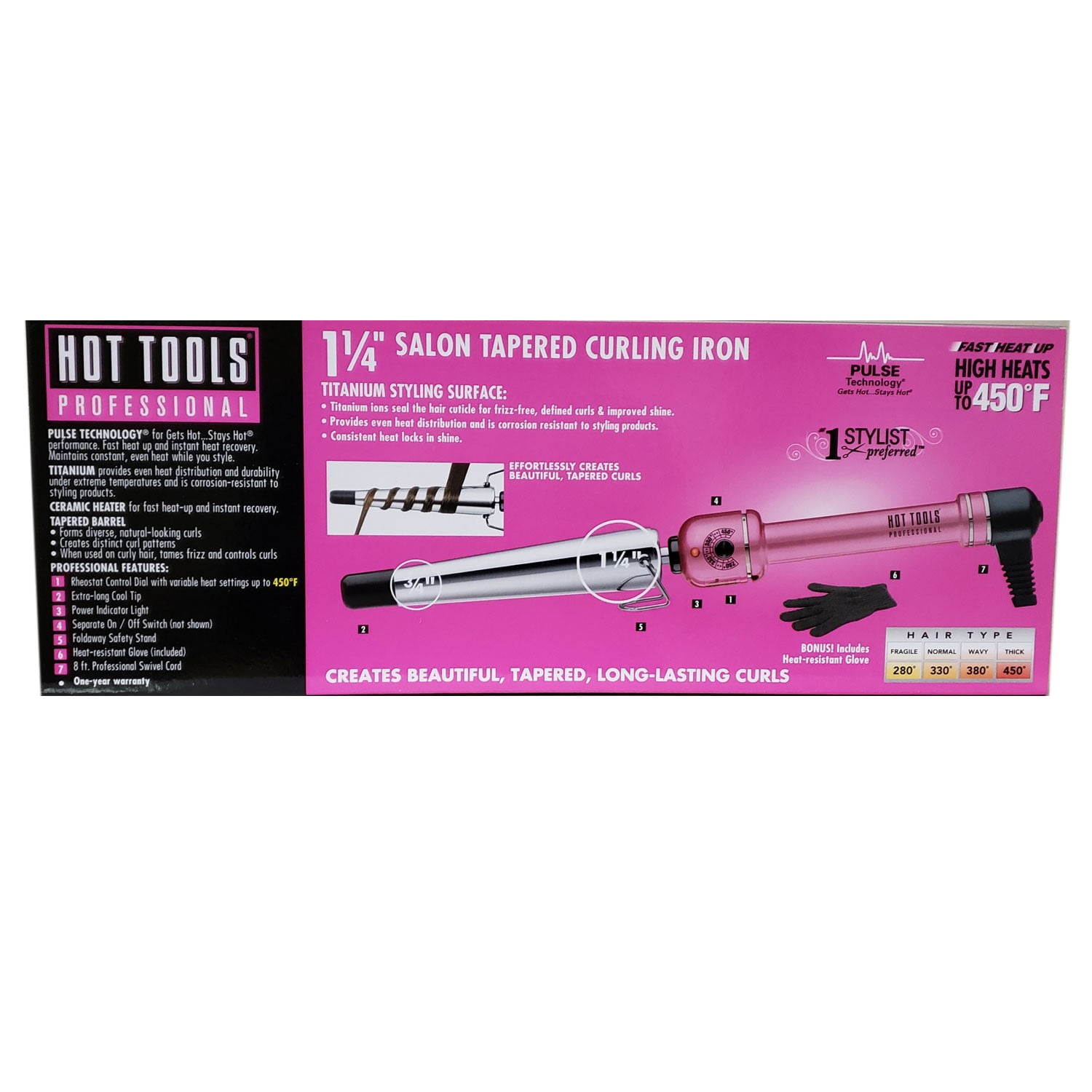 Hot Tools Pink Titanium Tapered Curling Iron 