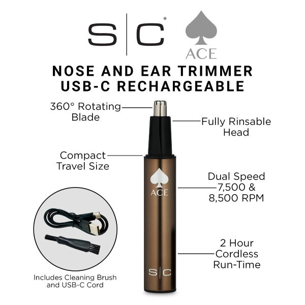 Stylecraft ACE Nose and Ear Trimmer with Universal USB-C Rechargeable 