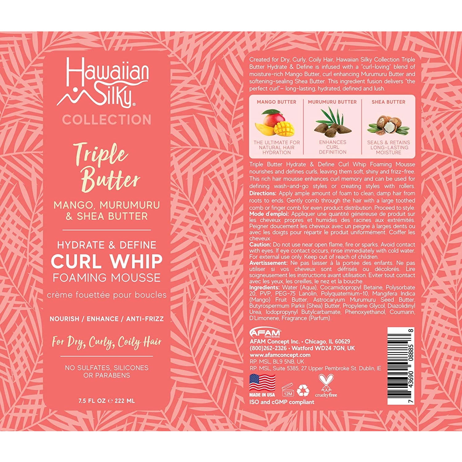 Hawaiian Silky Triple Butter Hydrate & Define Curl Whip Foaming Mousse 7.5 oz. 