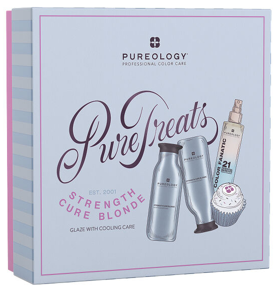 PUREOLOGY Strength Cure Blonde Holiday Kit – Purple Shampoo, Conditioner & Leave-In Treatment