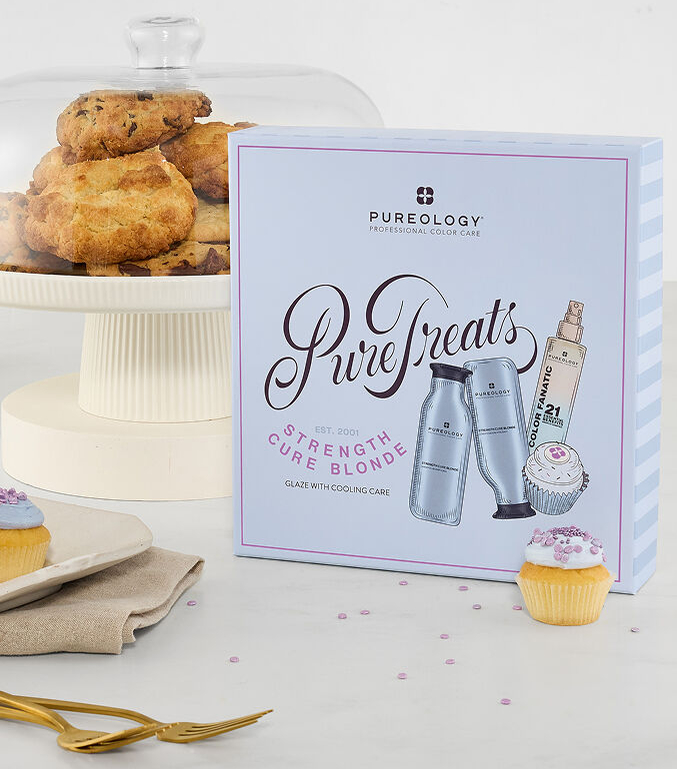 PUREOLOGY Strength Cure Blonde Holiday Kit – Purple Shampoo, Conditioner & Leave-In Treatment