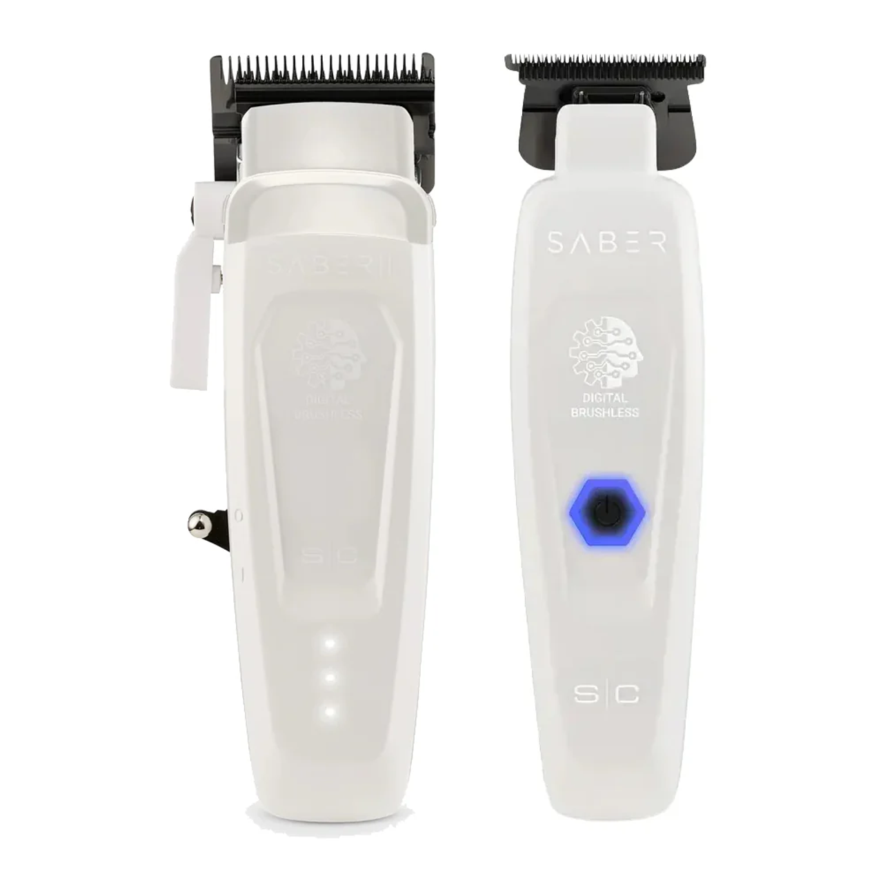 StyleCraft White Saber II Cordless Clipper & Trimmer Duo – Digital Brushless Motor (SC619W + SC421W)