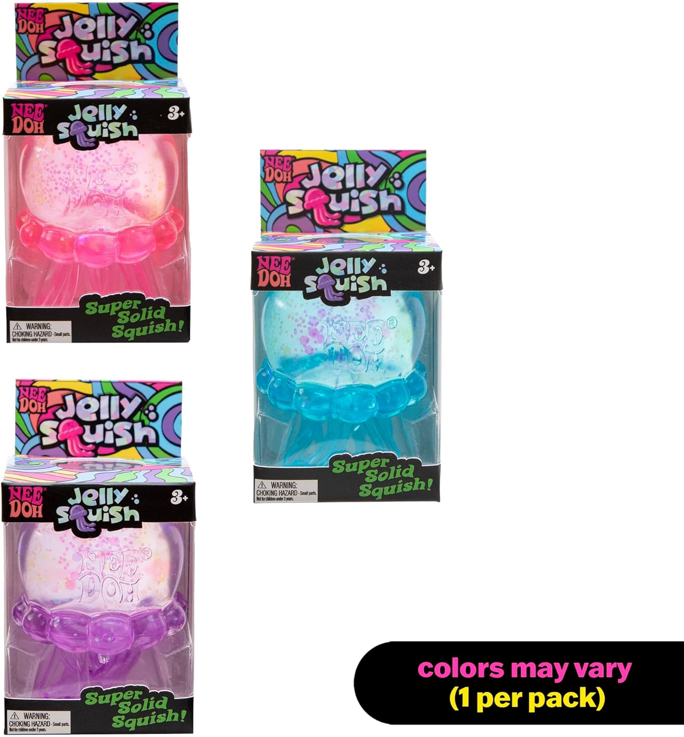 NeeDoh Jellyfish Sensory Squish Toy Assorted Colors – Glittery Fidget Stress Relief Toy (1 Random color)