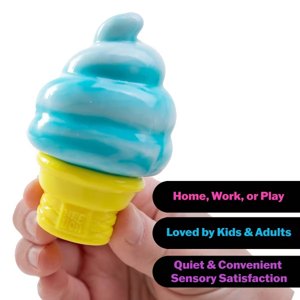 NeeDoh Nice Cream Cone Sensory Squish Toy Assorted Colors – Soft Doh-Filled Fidget Toy for Ages 3+ (1 Random color)
