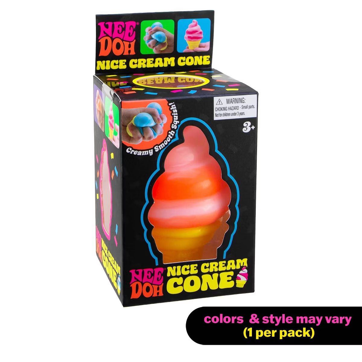 NeeDoh Nice Cream Cone Sensory Squish Toy Assorted Colors – Soft Doh-Filled Fidget Toy for Ages 3+ (1 Random color)
