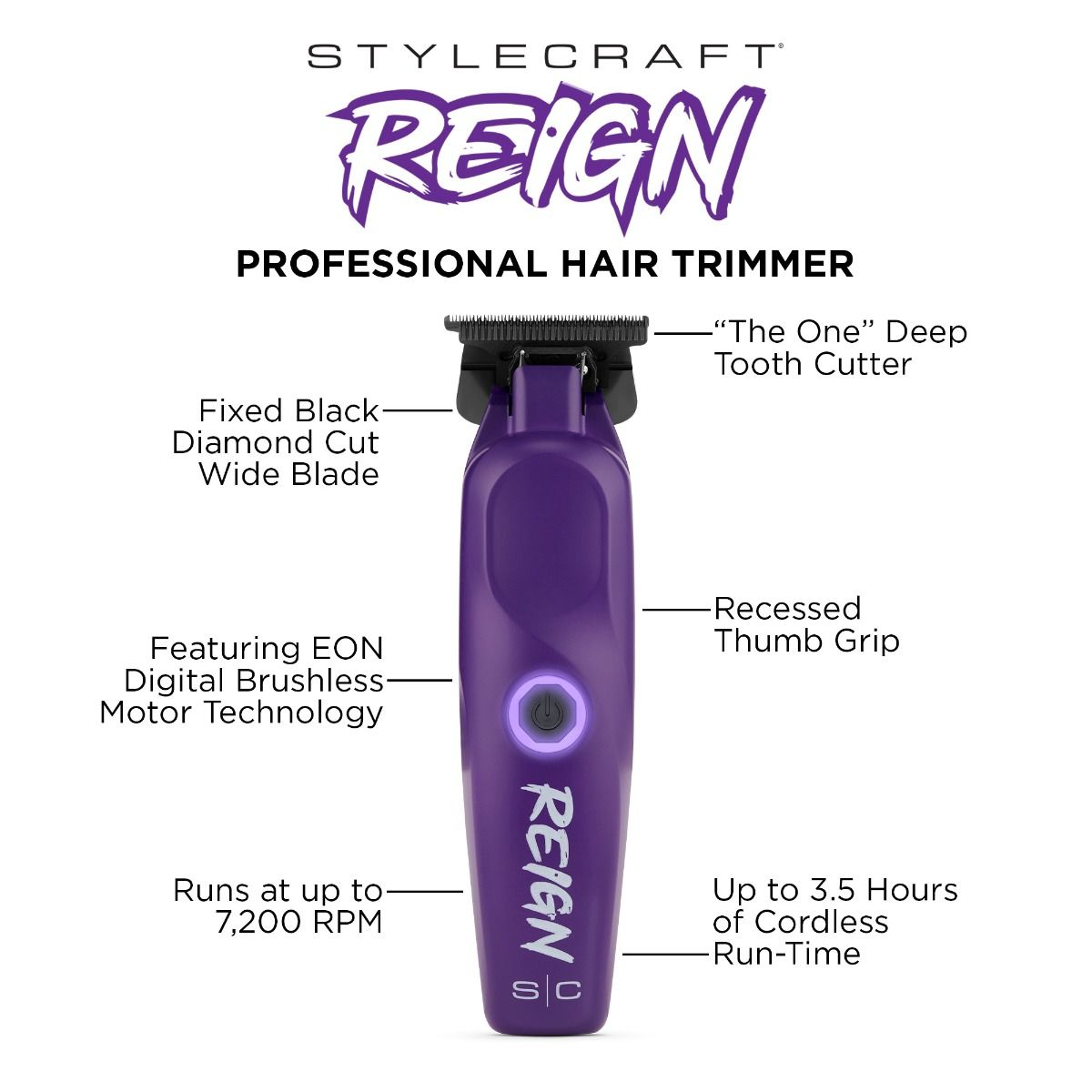 StyleCraft Reign Cordless Professional Clipper & Trimmer Combo – Purple (SC620P & SC422P)