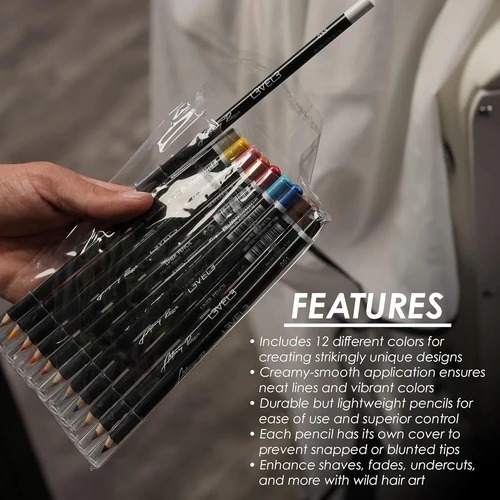 L3VEL3 Professional Hair Color Liner Pencils Set – 12 Piece Hair Art & Barber Design Kit
