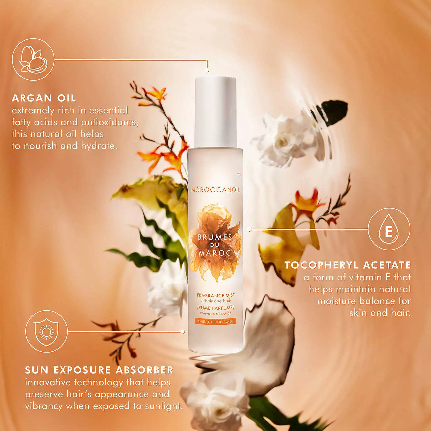 Moroccanoil Ambiance de Plage Hair & Body Fragrance Mist – Gardenia Petal, Coconut & Pineapple Scent (3.3 fl oz)