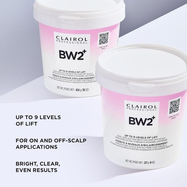 Clairol Professional BW2+ Extra Strength Powder Lightener – Dedusted Hair Bleach with Up to 9 Levels of Lift