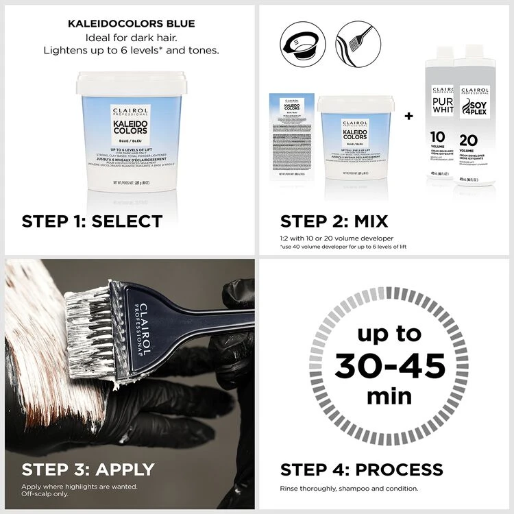 Clairol Professional Kaleidocolors Blue Powder Lightener – Blue Hair Lightener for Cool Highlights & Blonding 8 oz