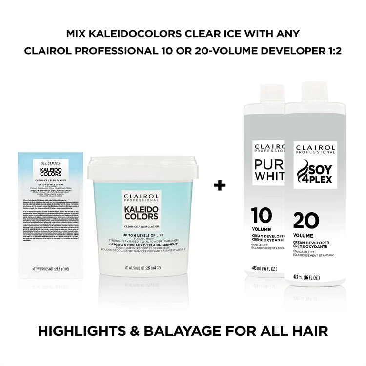 Clairol Professional Kaleidocolors Clear Ice Clay-Based Powder Lightener – Balayage & Highlight Hair Lightener 8 oz