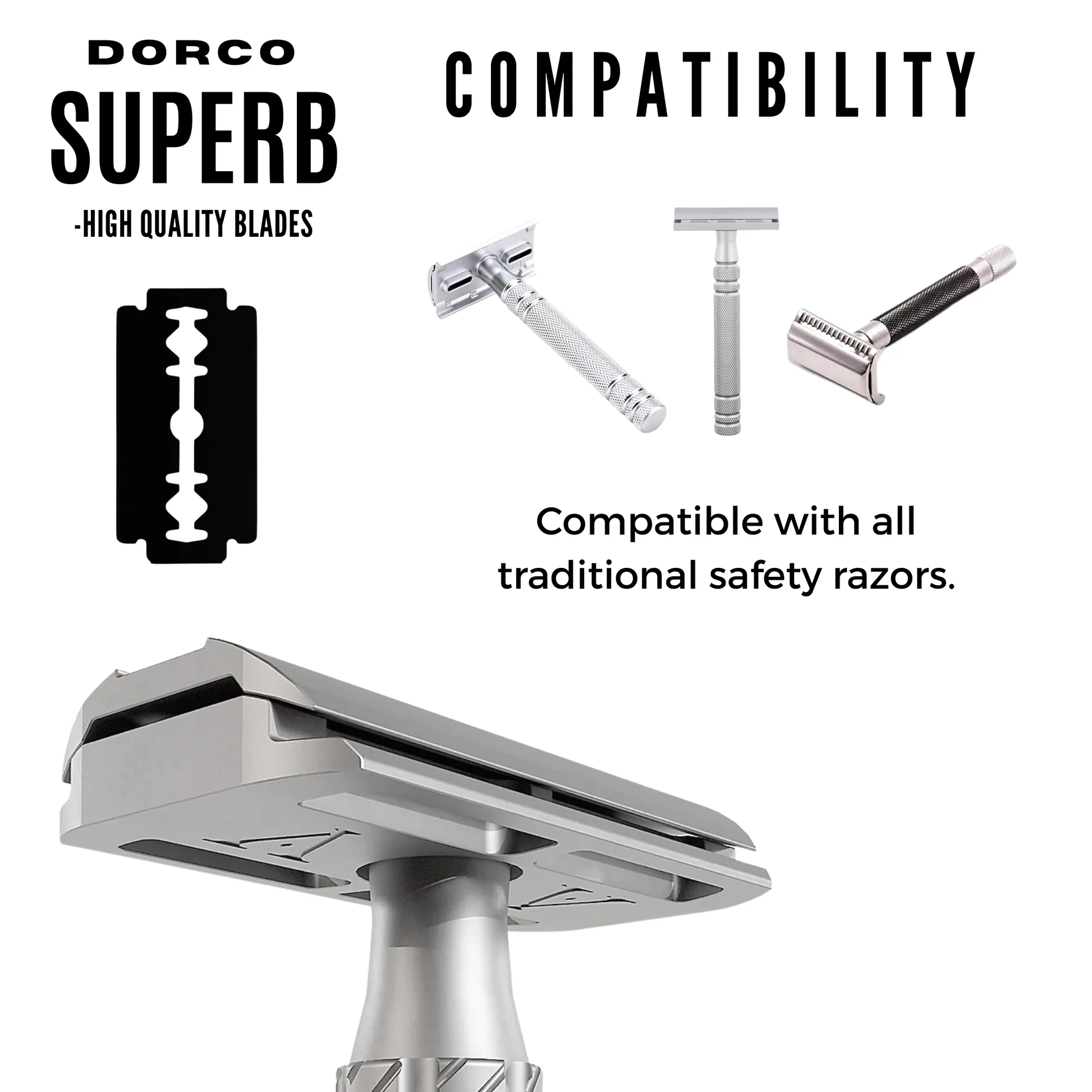 Dorco Superb Premium Double Edge Razor Blade Refill Packs – Professional Stainless Steel Replacement Blades (10 Count Display)