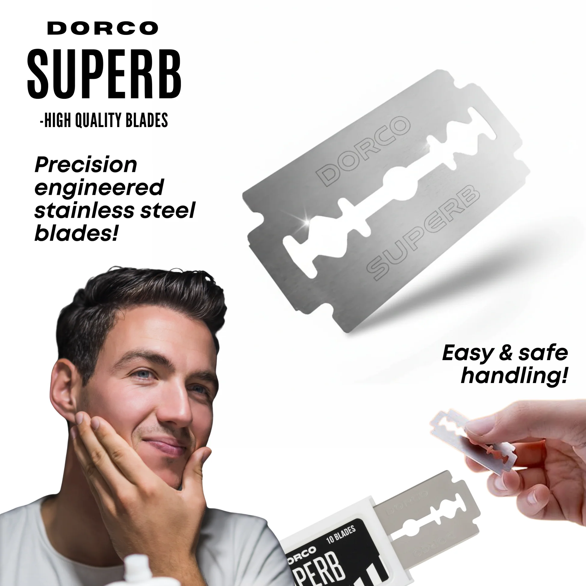 Dorco Superb Premium Double Edge Razor Blade Refill Packs – Professional Stainless Steel Replacement Blades (10 Count Display)